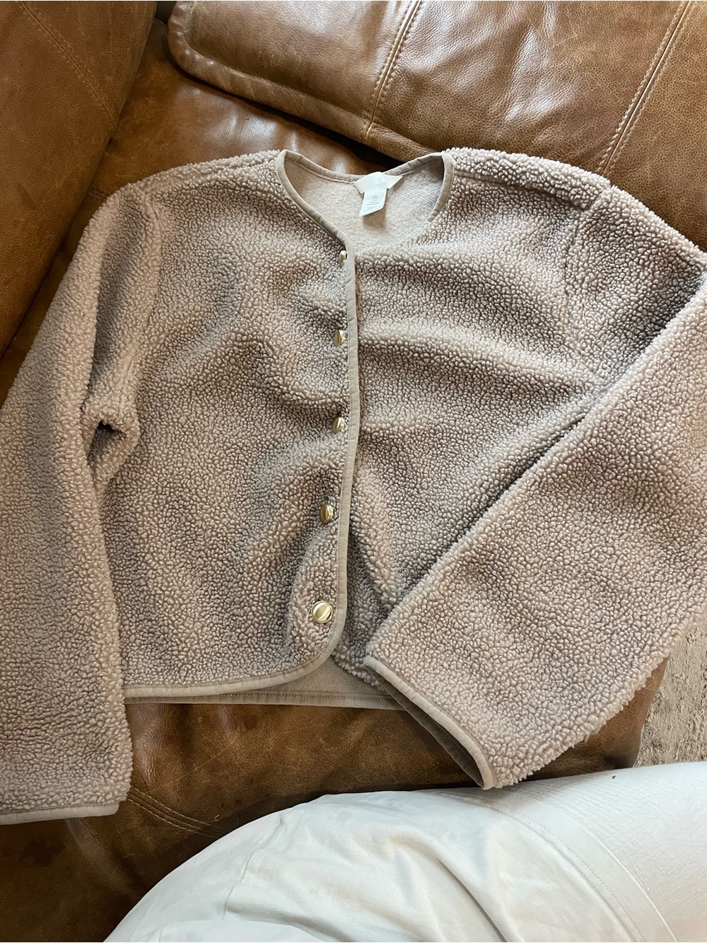 H&M Taupe Teddy Sherpa Button-Front Jacket